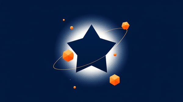A central navy pentagon surrounded by varied orange geometric satellites on cream — voice constant at center, tone variable across contexts around it.